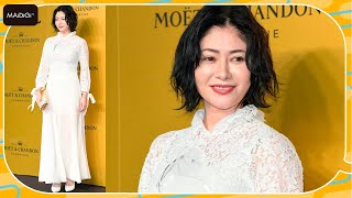 真木よう子、上品レースドレス×キラキラリボンのパンプスで大人のホワイトコーデ　「モエ・エ・シャンドン」イベントフォトコール