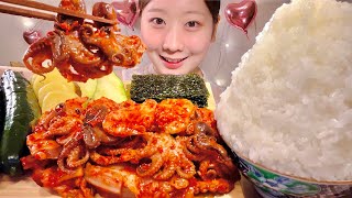 ASMR Spicy Baby Octopus Kimchi Pickles【Mukbang/ Eating Sounds】【English subtitles】